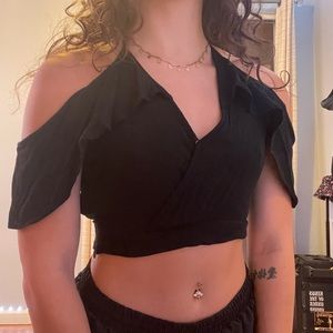 Cropped black off the shoulder tank top